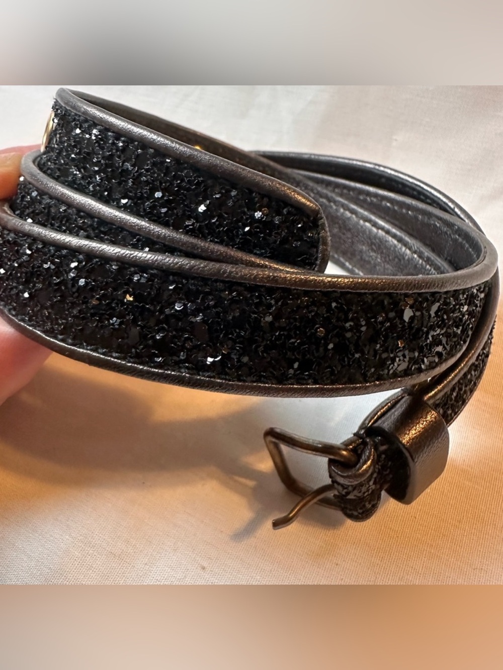 Miu Miu Black Glitter Grommet Belt – Rare Runway Style